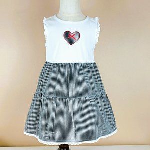 Girl's Black & White Gingham Dress 4T Heart Applique Scalloped Trim